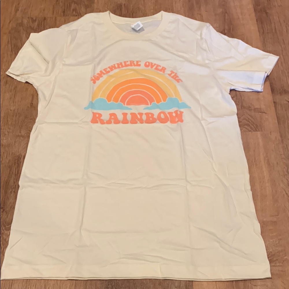 Cream T-Shirt with Somewhere Over the Rainbow Graphic